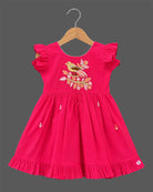 Baby girl floral silk cotton frock with bird motif embroidery for ethnic festive wear