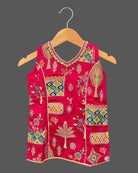 Embellished neck sleeveless and pleated patiyala salwar set in kurti for kids collection.