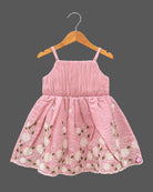 Toddler girl party wear dress featuring embroidered floral details and flared mesh shrug sleeves