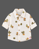 Toddler wearing a western wear for boys set consisting of a button-down shirt and utility cargo pant.