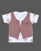 Stylish toddler boy casual clothes set with printed t-shirt attached waist jacket and matching shorts for baby clothes and kids clothing