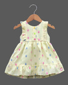 Baby girl cotton casual frock with shoulder ruffles and embroidered detailing for summer outings