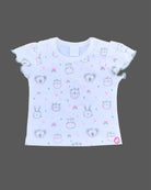 White animal print t-shirt and mint green bunny embroidered Candy House girls knitted cotton pinafore frock for birthday parties, casual outings, and summer playdates