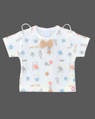 White doodle print t-shirt and beige Candy House boys suspender shorts set for birthday parties, casual outings, and summer playdates