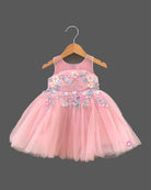 Toddler net party frock with floral appliques for birthday celebrations