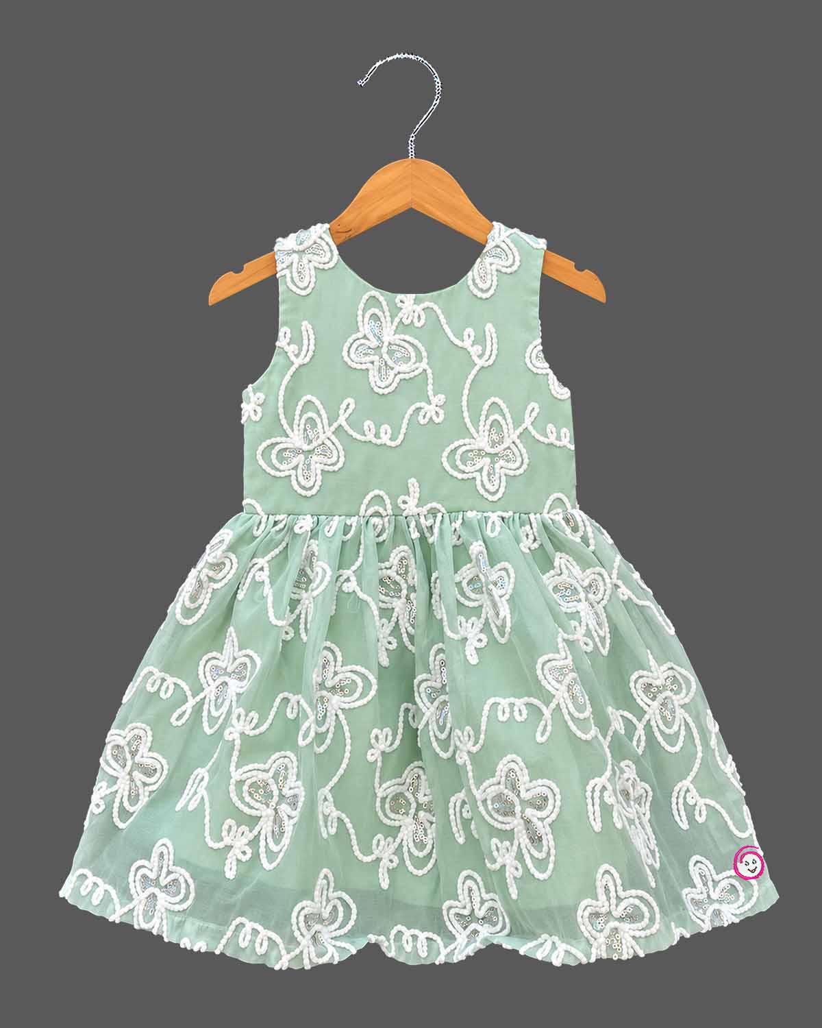 Embroidered net party frock with matching tailored blazer for kids party wear