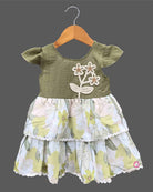 Baby girl tiered cotton casual frock with crochet floral applique and cap sleeves