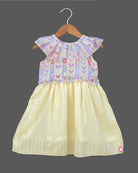 Girls leaf printed casual frock - Light Yellow