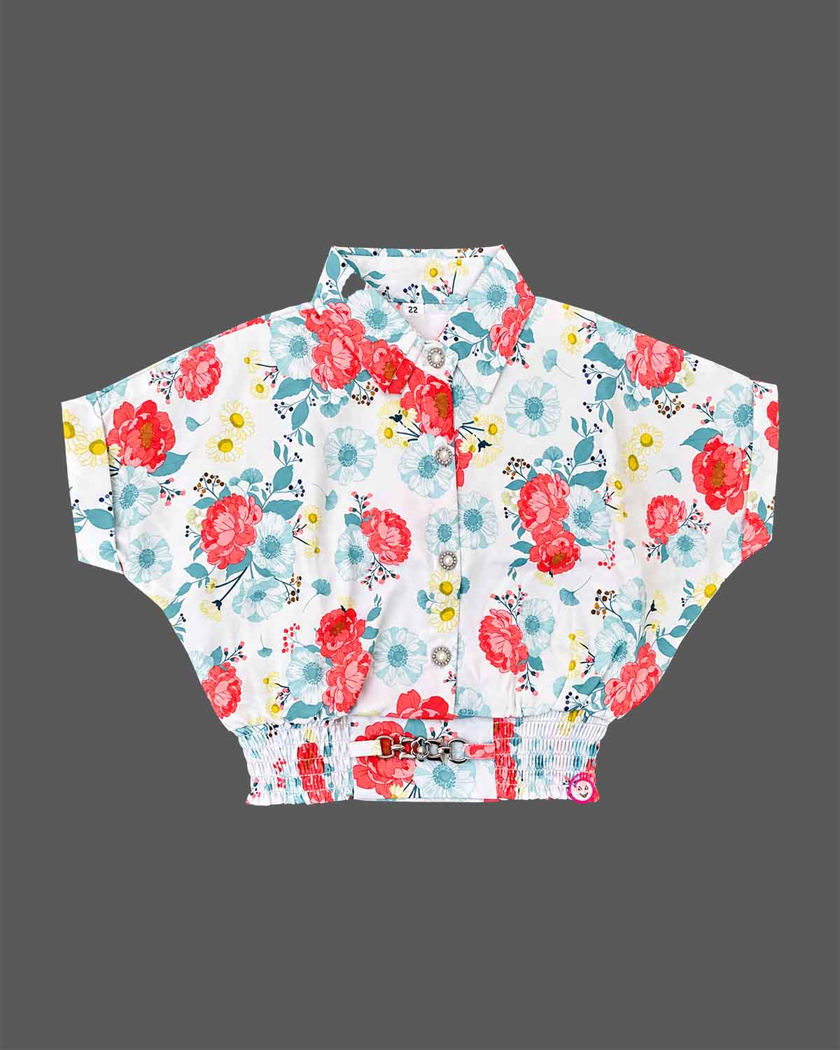 Floral short sleeve shirt and asymmetrical skort baby party wear dress with front pocket