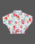 Floral short sleeve shirt and asymmetrical skort baby party wear dress with front pocket