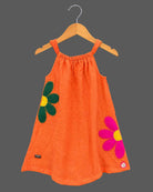 Toddler Girl Gathered Strap Frock featuring floral appliques and sleeveless shoulder straps.