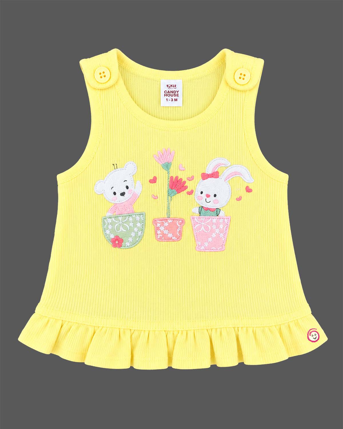 baby clothes embroidered ribbed cotton Puff sleeve pinafore frock for infants