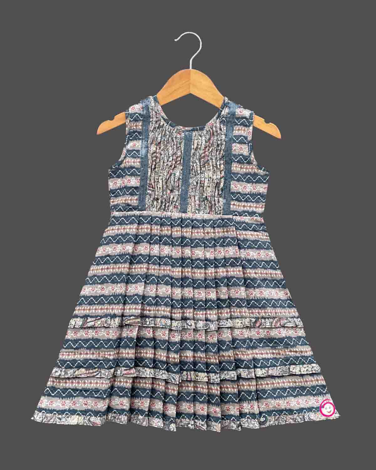 Girls all over print full cotton frock Ariel Blue