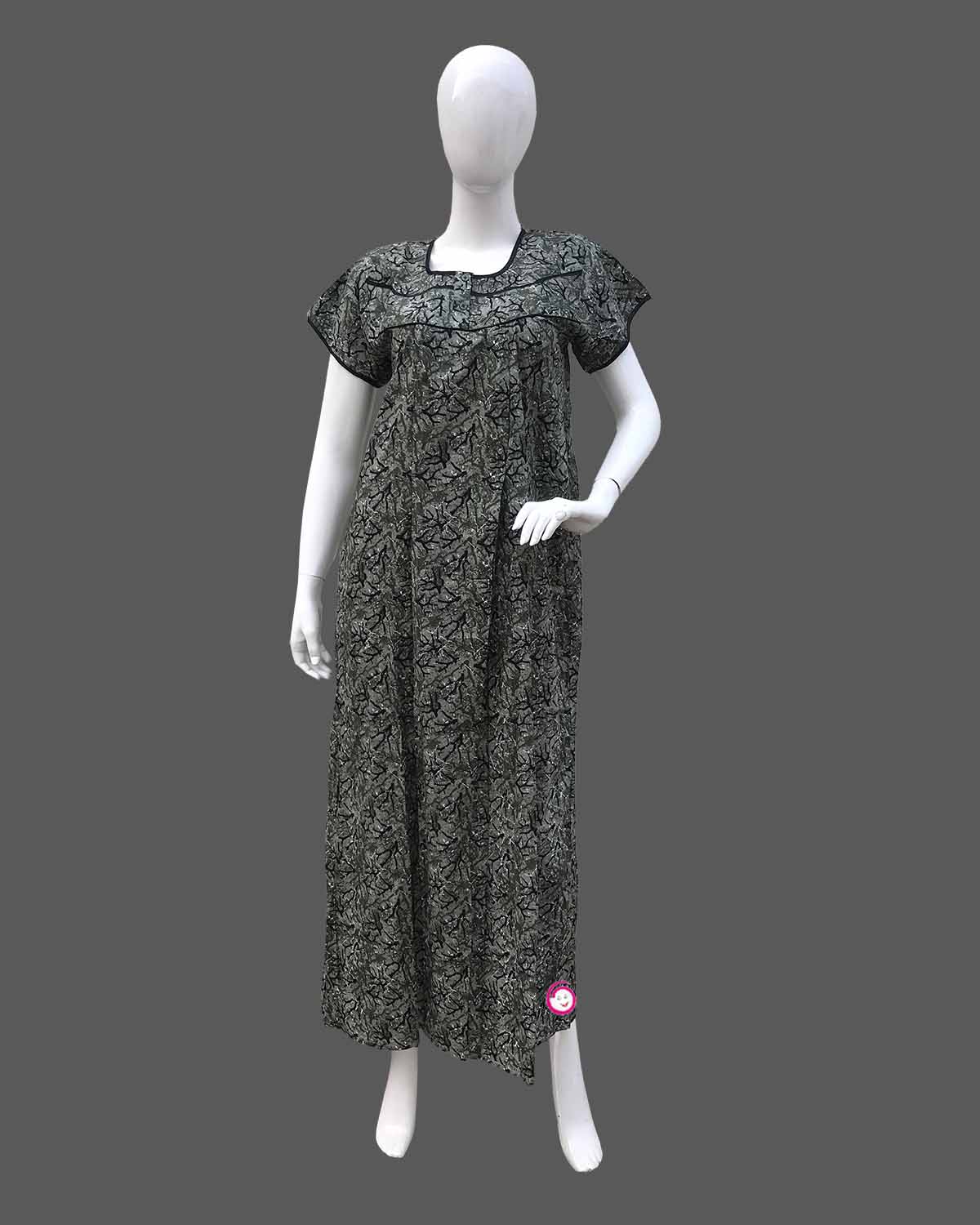 Maternity overall printed half sleeve nighty with zip - Dark Green