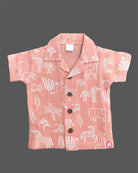 Dusty rose safari animal printed cotton muslin boys top and shorts set for summer vacations, playdates, and park outings