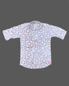 Trendy toddler boys ethnic ensemble featuring circular patterned tunic style top with button placket