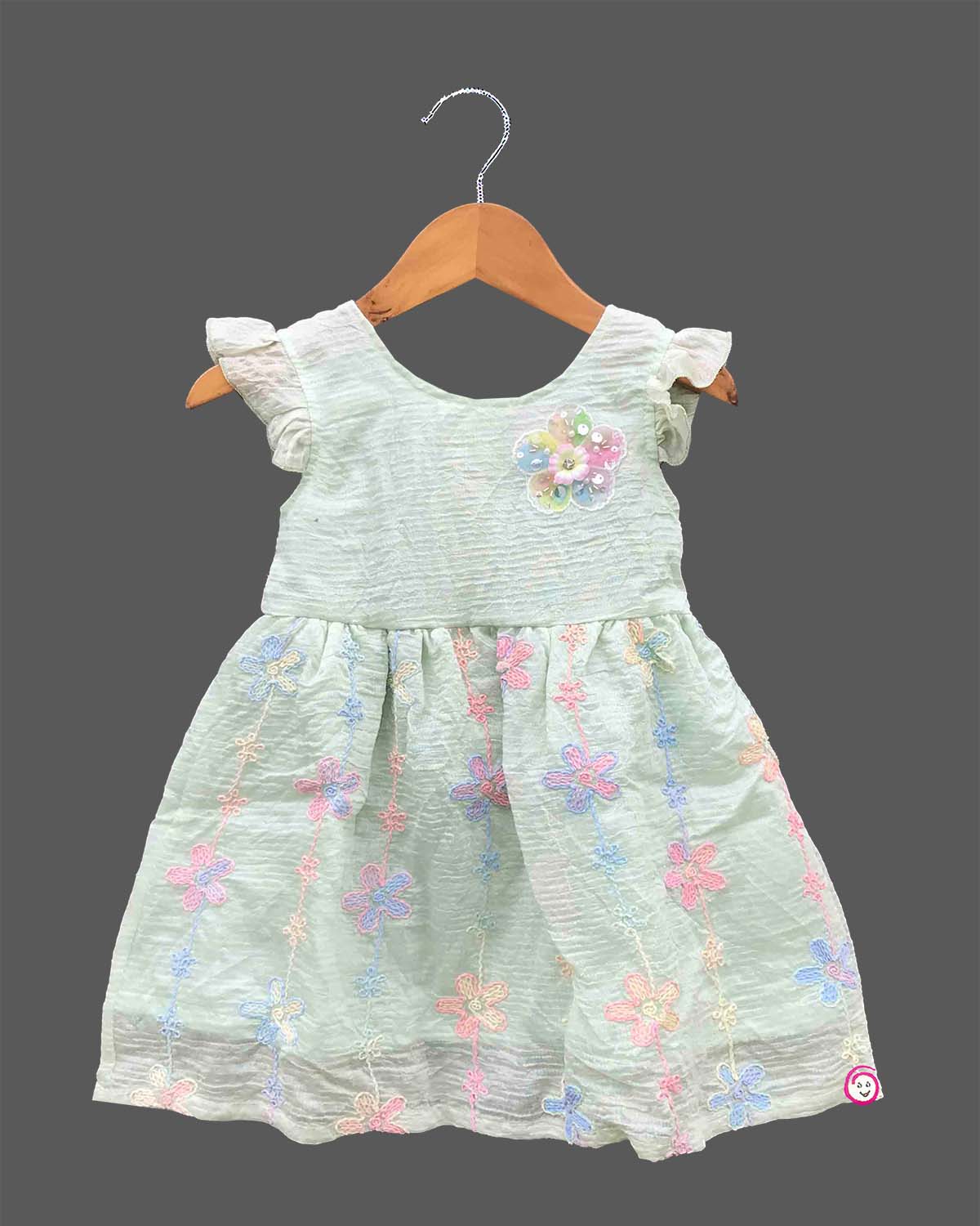 Baby girl floral embroidered cap sleeve party frock for birthday celebrations and garden events