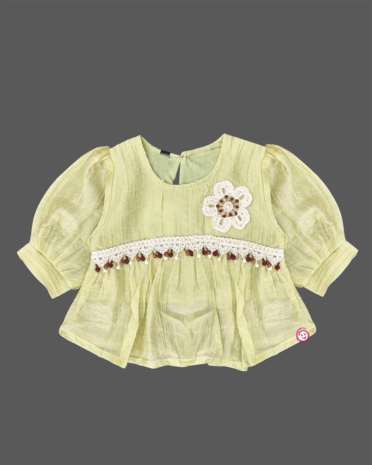 toddler cotton top with floral lace applique details for casual wear