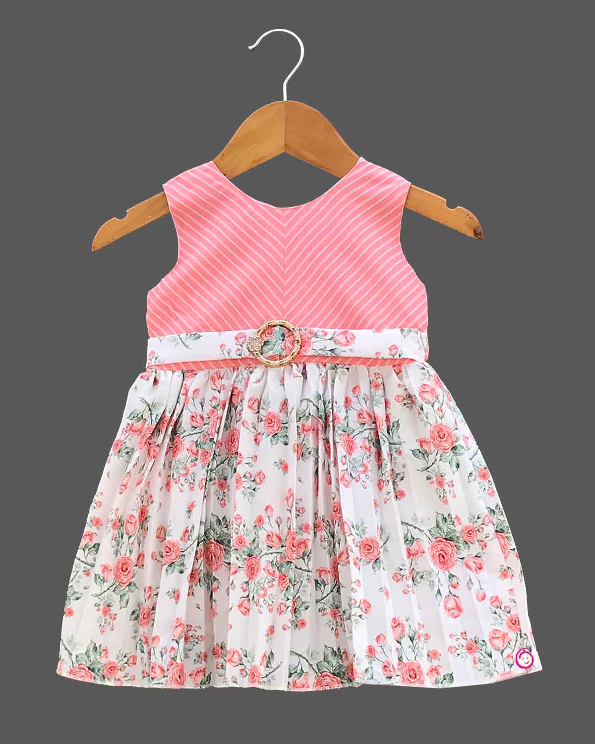 Girls floral printed casual frock - Peach
