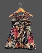 Girls Floral Printed Casual Frock - Black