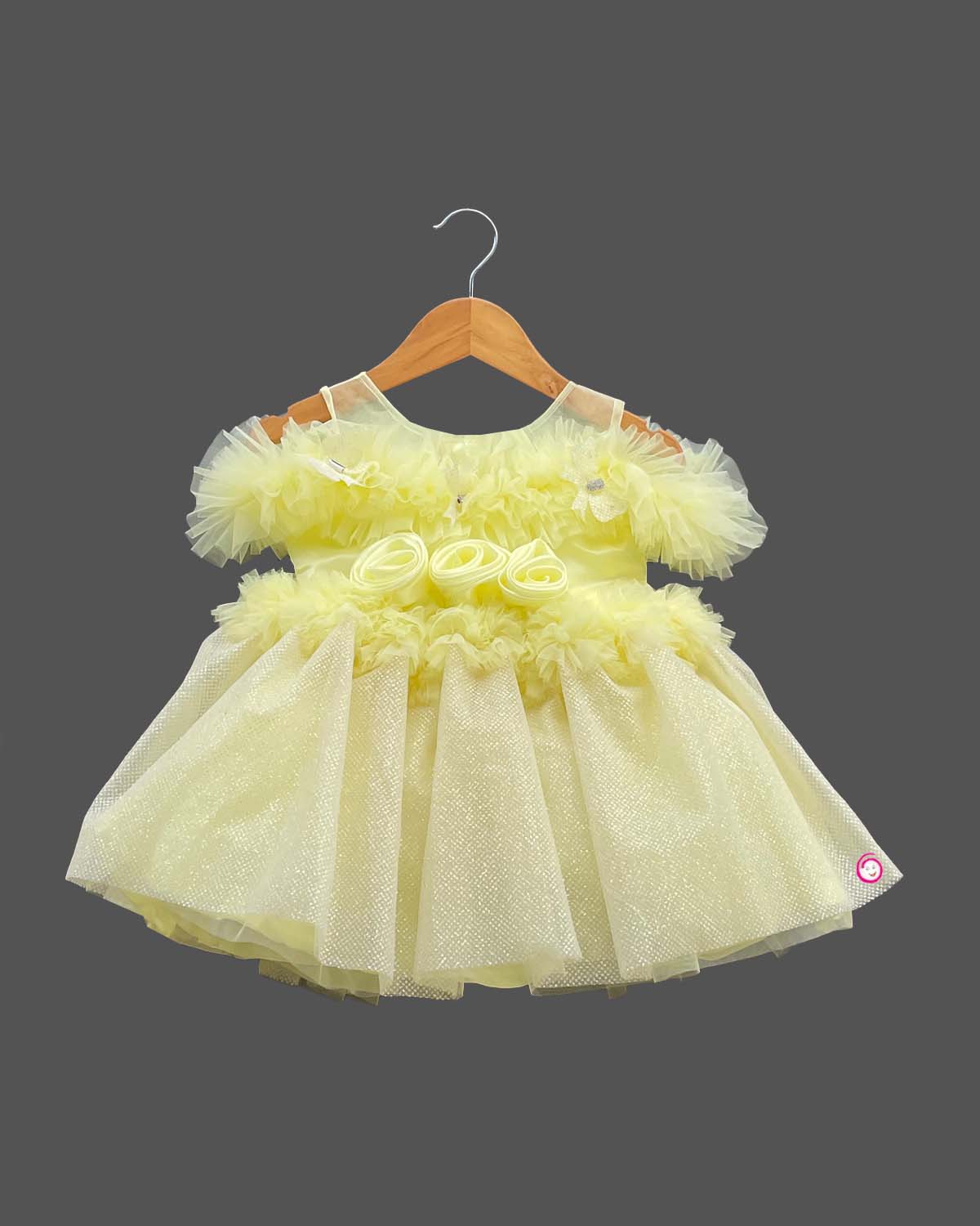 Girls Partywear ruffled frock - Light Yellow