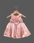 Toddler satin party frock with floral rosette applique for festive celebrations and family gatherings