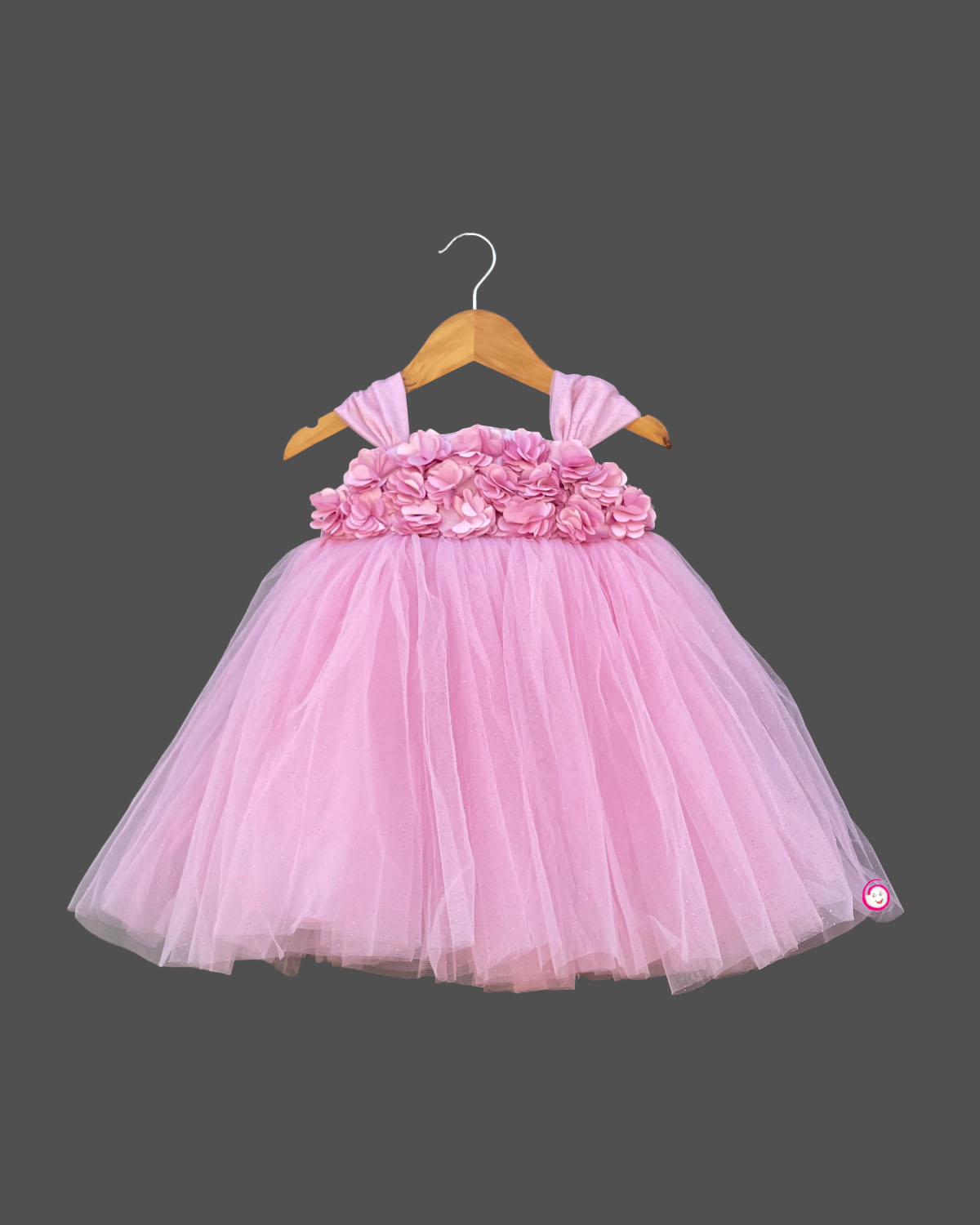 Girls pink floral applique with partywear frock - Pink