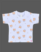 Baby boy printed t-shirt with blue bear embroidery dungaree shorts set