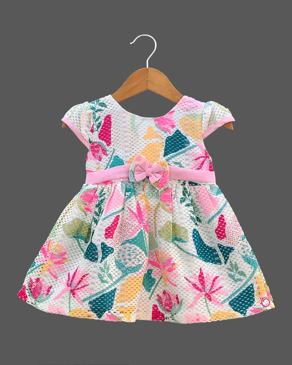 Girls printed casual frock - Baby Pink