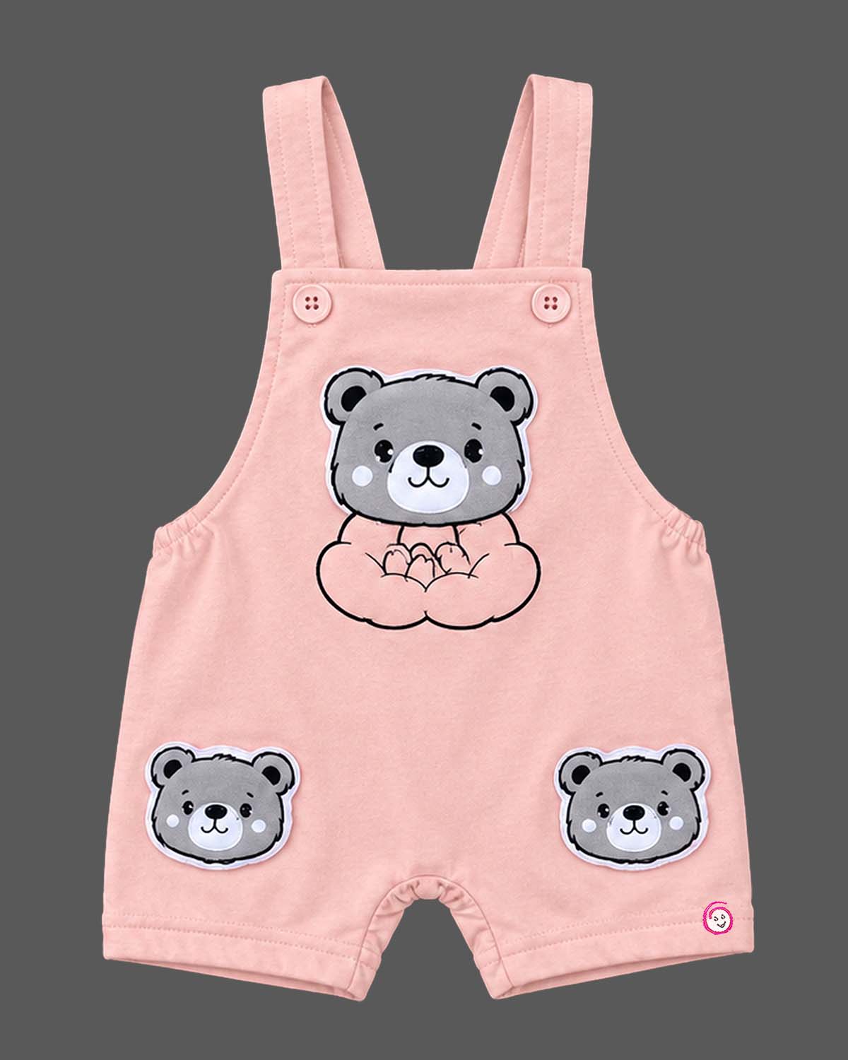 Infant boy dungaree set featuring playful bear applique and short sleeve t-shirt