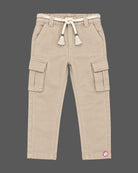 Boy wearing ribbed short sleeve button down shirt and matching cargo trousers party wear for boys