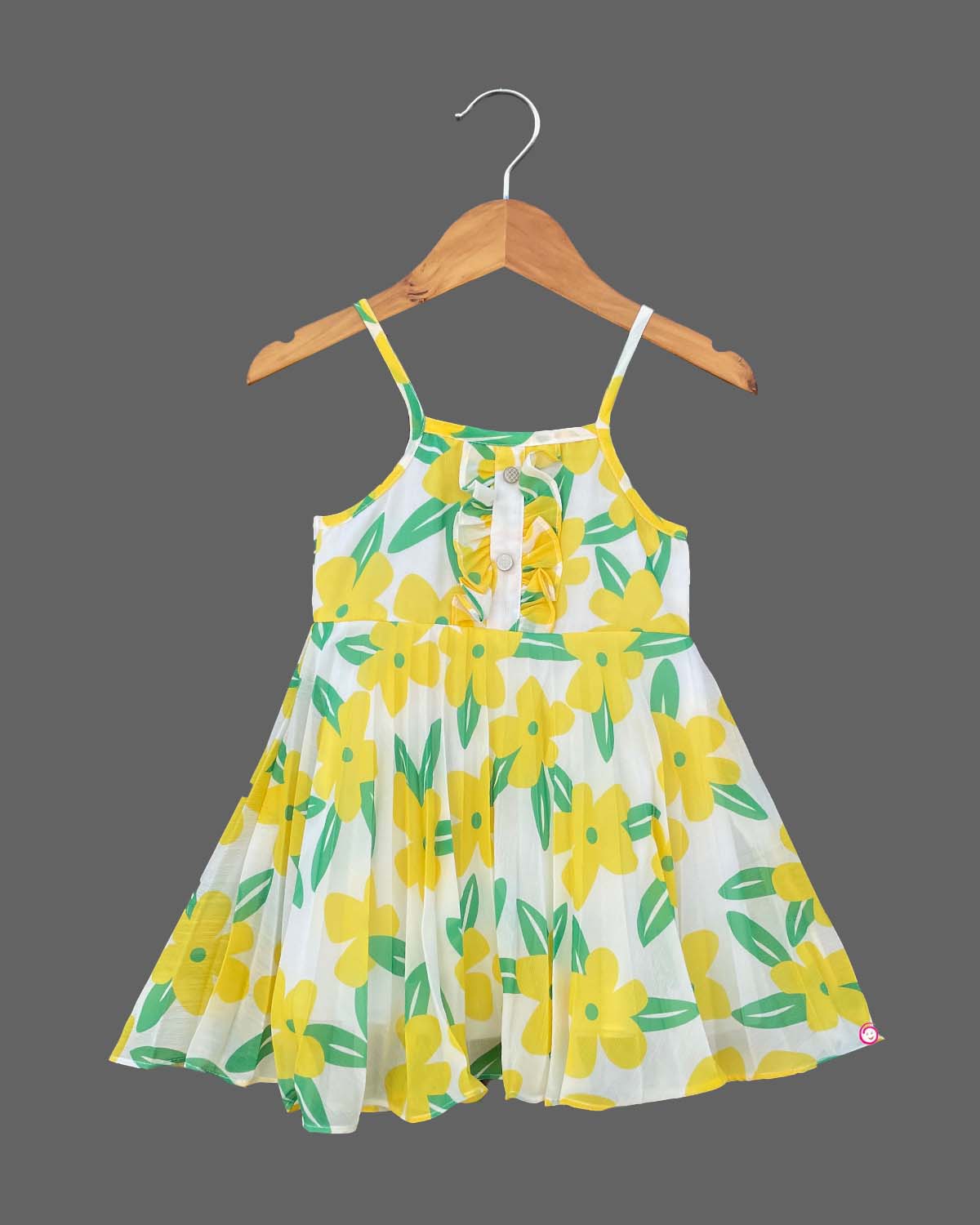 Girls flower printed casual frock - Yellow