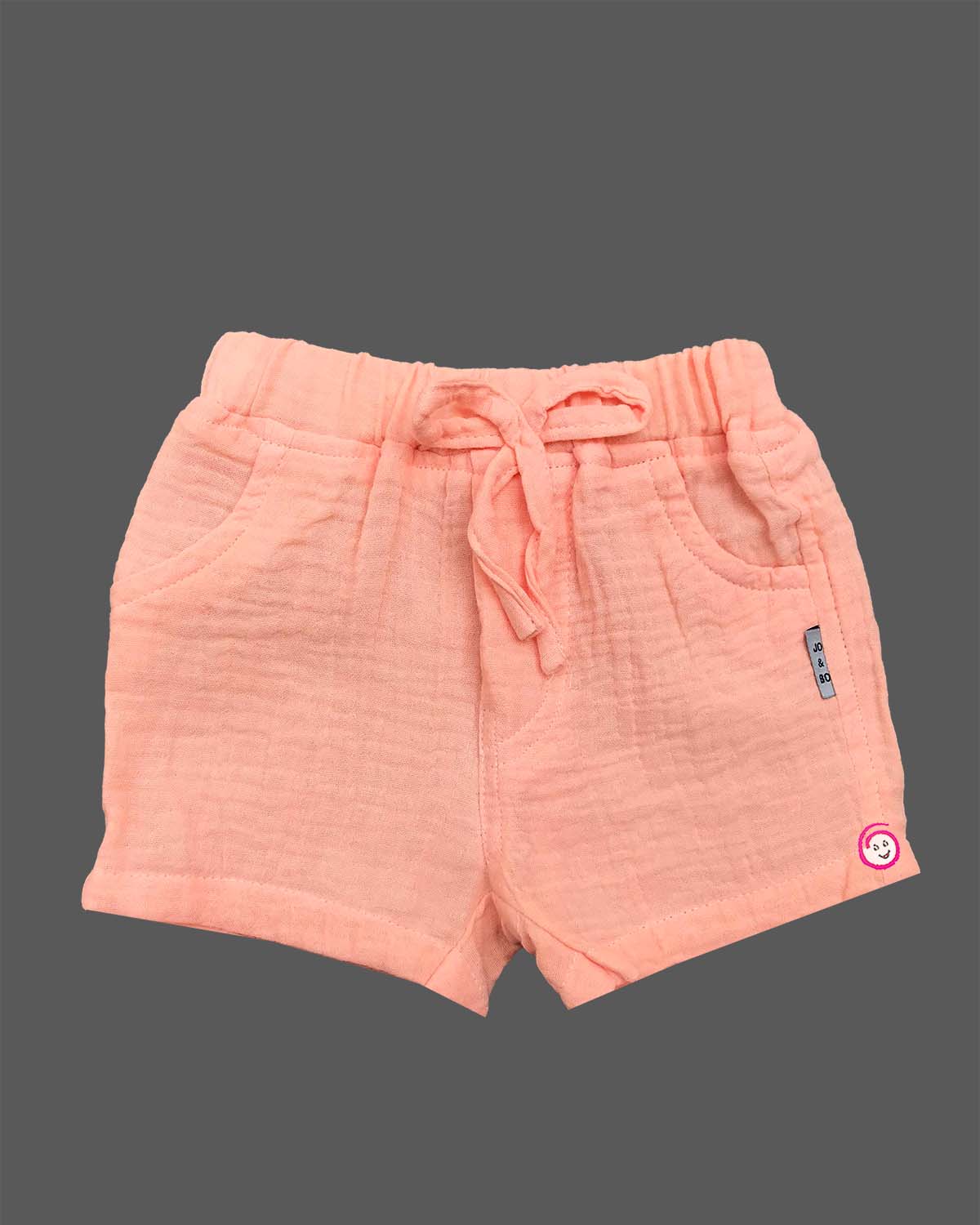 Peach embroidered muslin cotton  baby boy top and shorts set for summer vacations, playdates, and park outings