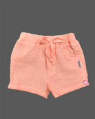 Peach embroidered muslin cotton  baby boy top and shorts set for summer vacations, playdates, and park outings