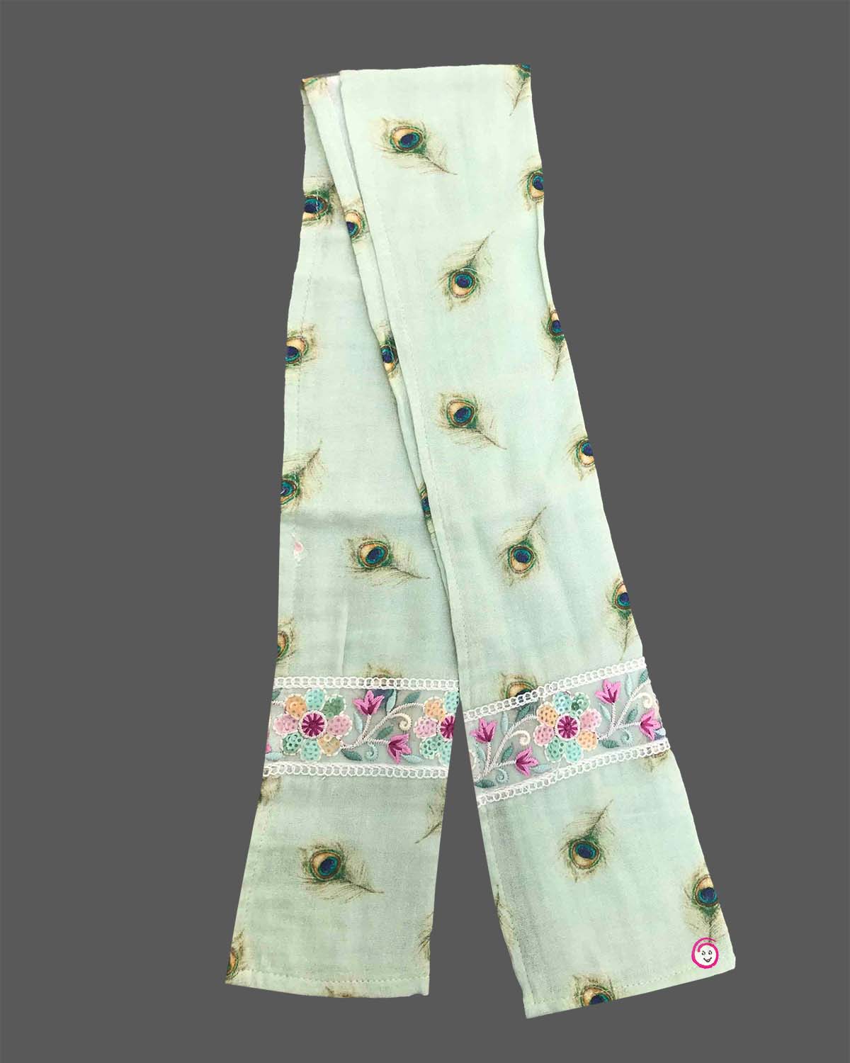 Young prince peacock feather printed Krishna outfit set with dhoti stole headband and flute for Gokulashtami