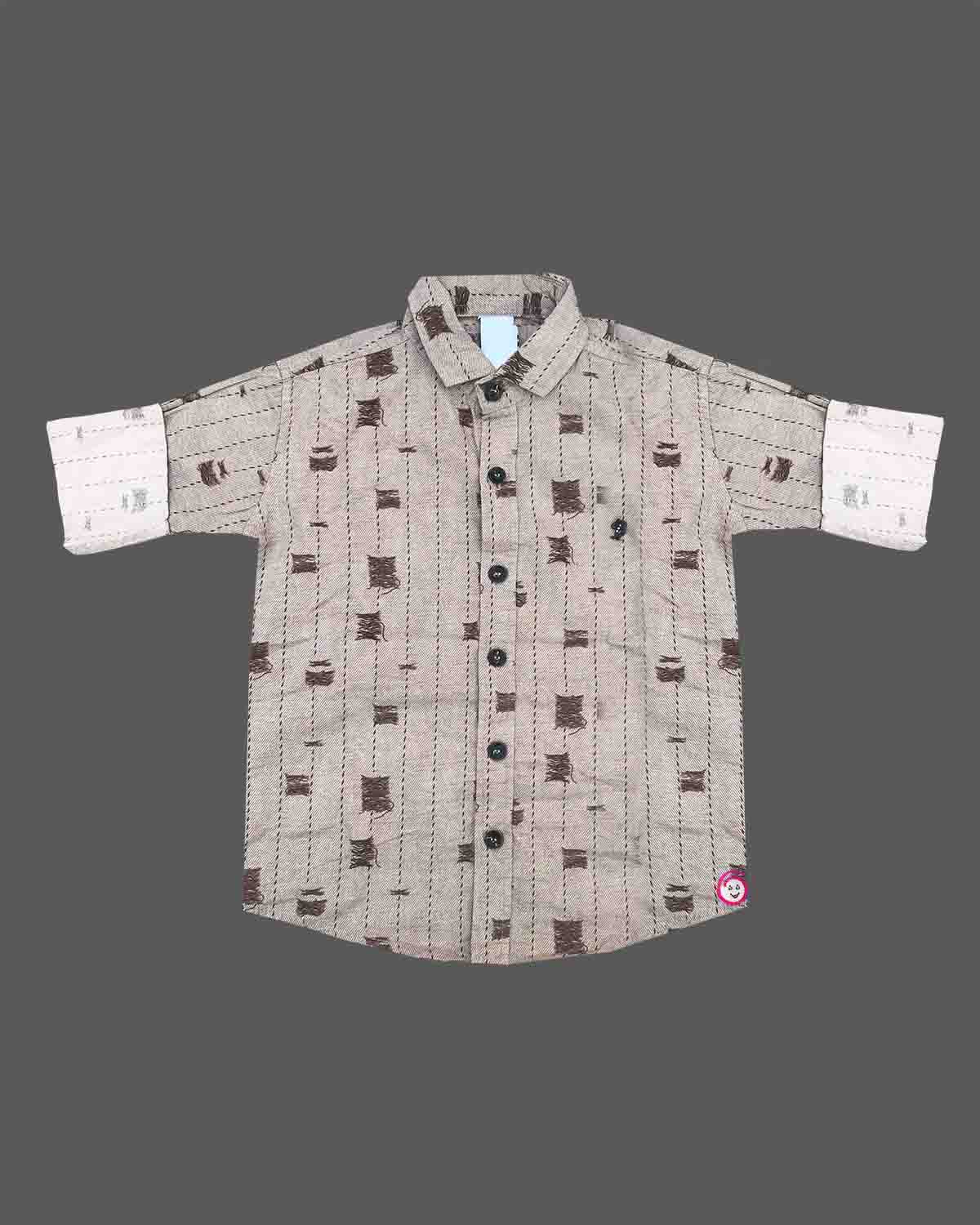 Boys textured pattern casual cotton button-down shirt with folded sleeve cuffs