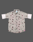 Boys textured pattern casual cotton button-down shirt with folded sleeve cuffs