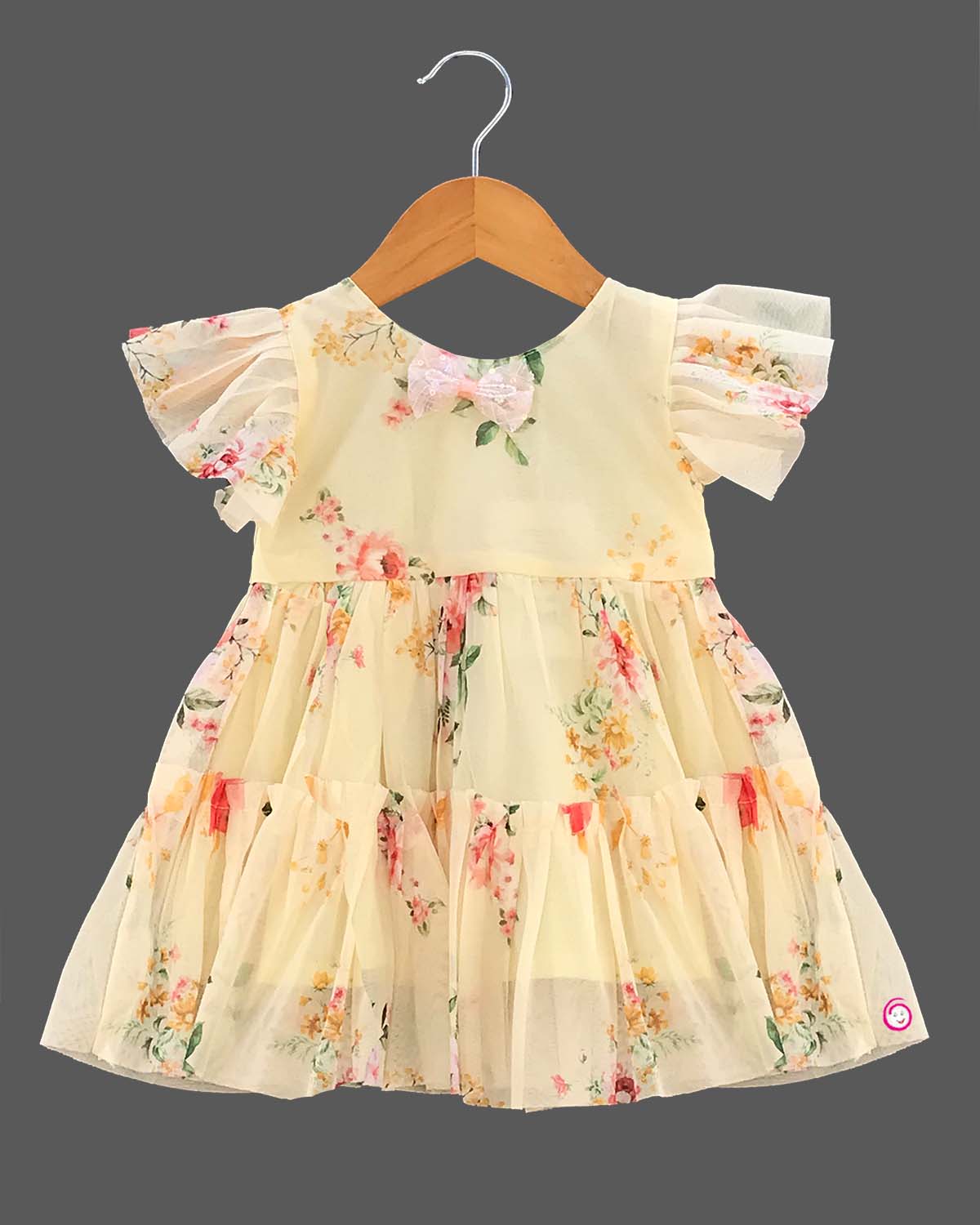 Girls floral printed casual frock - Light Yellow