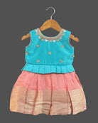 Girls Sleeveless with traditional Frock - Sky Blue