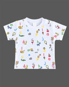 Boys dungaree set with alphabet print t-shirt and denim shorts