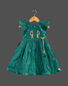 Girls embroidery frill sleeve with traditional frock - Dark Green