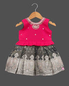 Girls embroidered traditional frock - Dark Grey