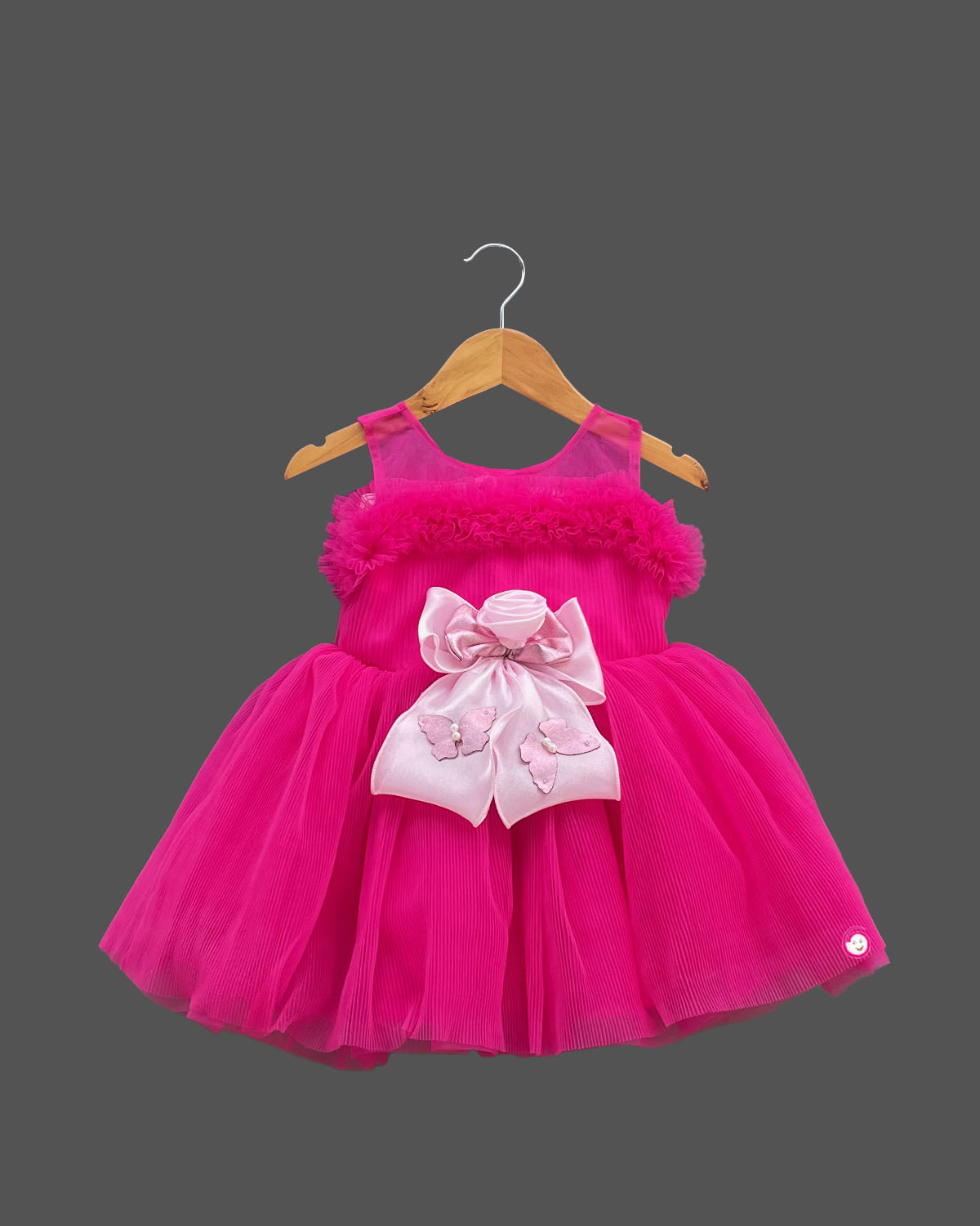 Girls applique with partywear frock - Dark Pink