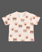Toddler boys baby clothes set with teddy print t-shirt and navy blue dungaree shorts