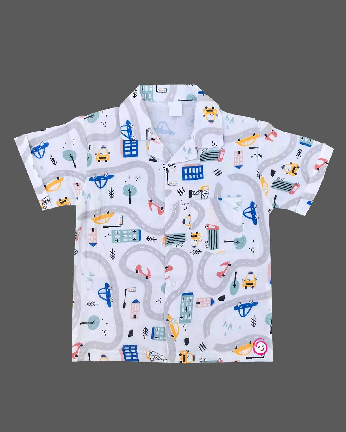 Vibrant road trip print baby boy top and shorts set for summer vacations, playdates, and park outings