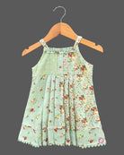 Infant floral cotton frock with pleated layered hem and ruffle trim for birthday party and summer outing