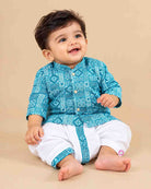 Baby boy geometric printed cotton kurta with mandarin collar and matching elasticated dhoti bottoms