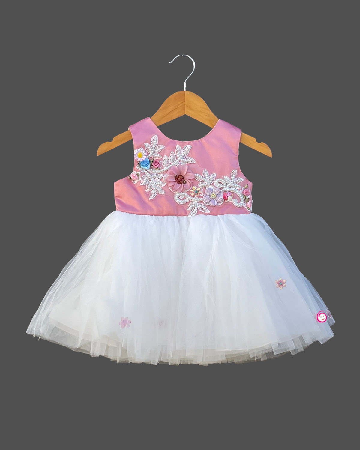 Girls floral embroidery with party frocks - Rose Pink