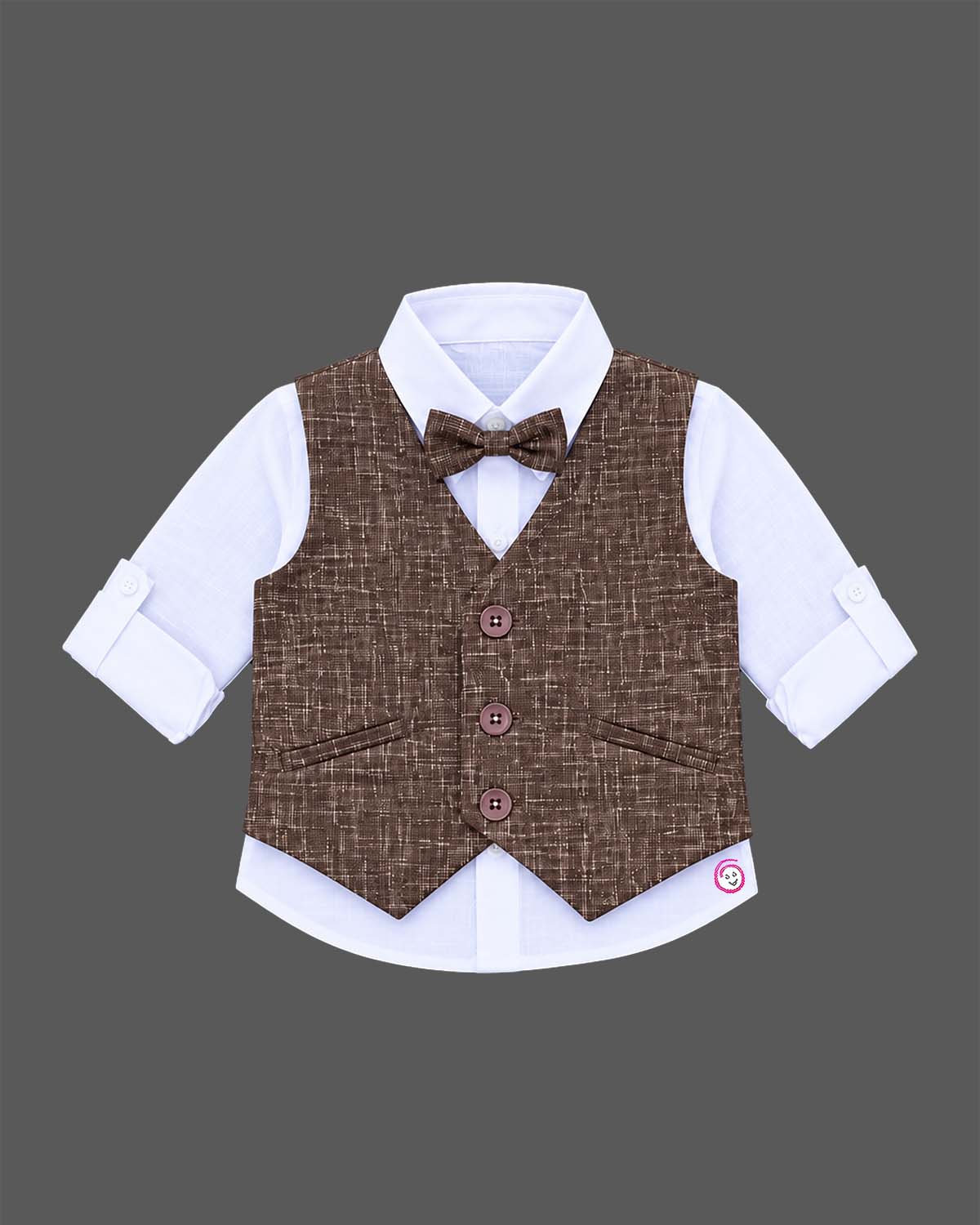 toddler weave waistcoat suit with collared shirt bow tie and pant for boys party wear
