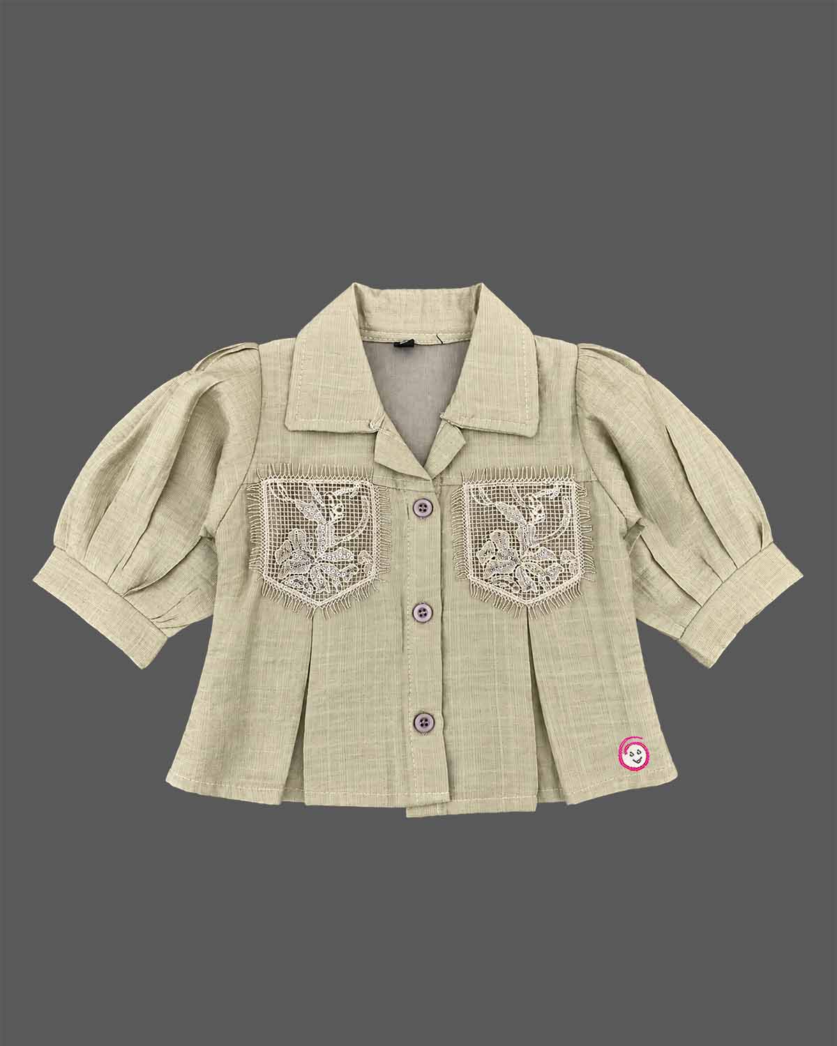 Little girl embroidered cotton top with elbow sleeve for birthday party wear